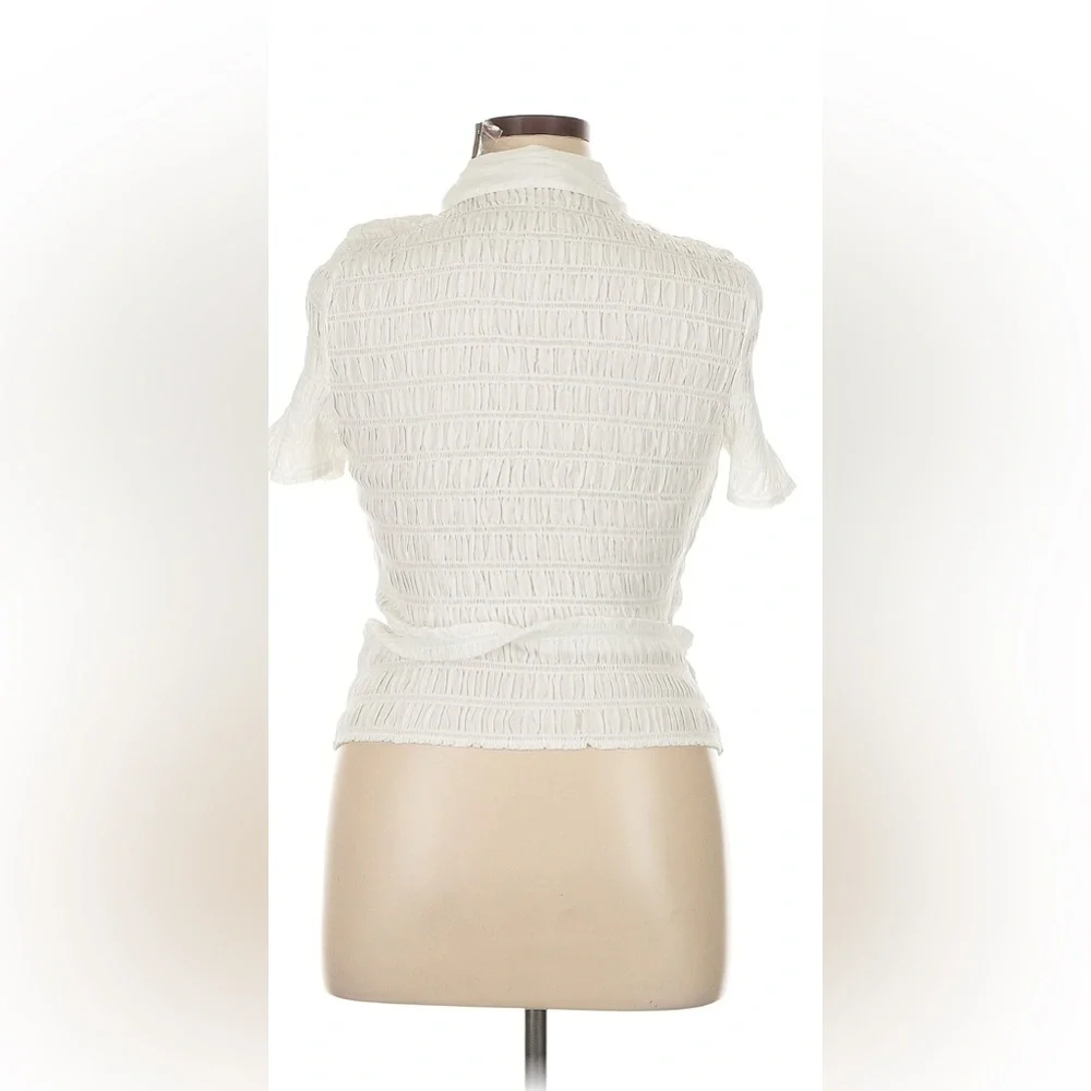 J. Crew White Cap Sleeve Smocked Dress Shirt Collar Top - Picture 4 of 7